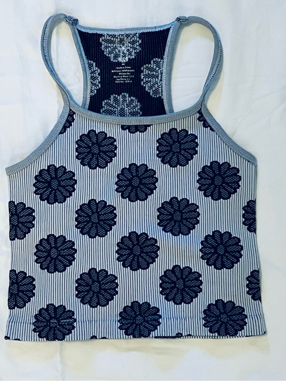 Aura Navy Floral Stripe Racerback Tank